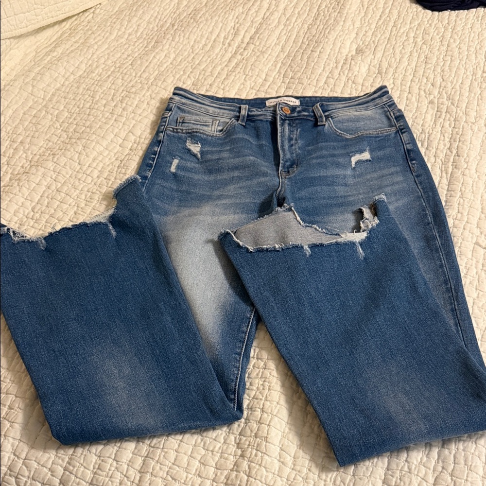 NWT Flying Monkey Black Label Distressed Blue Flare Leg Jeans